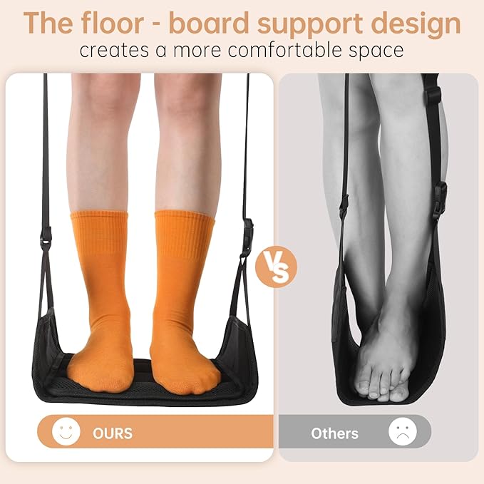 KENTIX Airplane Foot Rest Hammock for Long Flights - Adjustable Travel Foot Sling with Breathable Mesh, Portable Leg Rest for Economy Seats