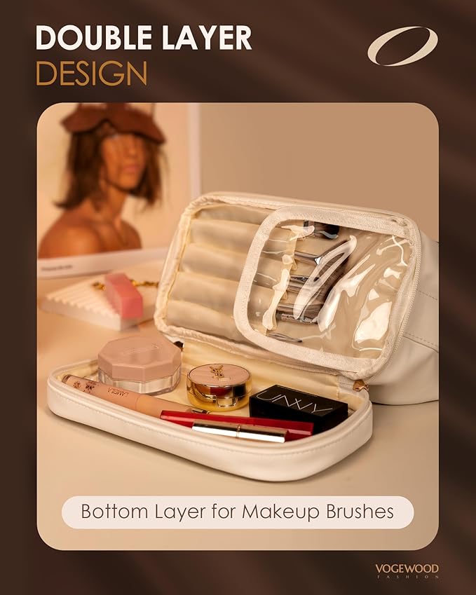 Birthday Gift for Women, Personalized Makeup Bag with Handle, Initial Double Layer Cosmetic Bag with Makeup Brush Organizer, Cute Cosmetic Pouch for Women, Gift for Friends Female