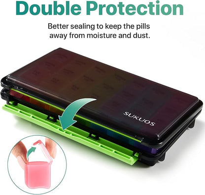 Sukuos Weekly Pill Organizer 7 Day 4 Times a Day, Moisture-Resistant Large Daily Pill Box Medicine Cases for Vitamin/Fish Oil/Supplements (Black)