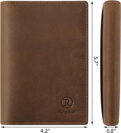 Ringsun Leather Passport Cover for Men Women, RFID Passport Wallet Case Travel Passport Holder for Family