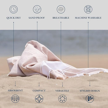 LANE LINEN Oversized Beach Towels, 2 Pack Turkish Towel Set for Adults, Lightweight, Quick Dry, Absorbent & Sand Proof, 39"x71" Pool Towels – Beige