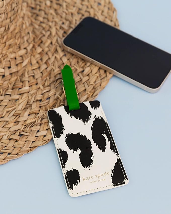 Kate Spade New York Cute Luggage Tag for Women, Durable Vegan Leather Suitcase Tag, Unique Luggage Identifier, Modern Leopard