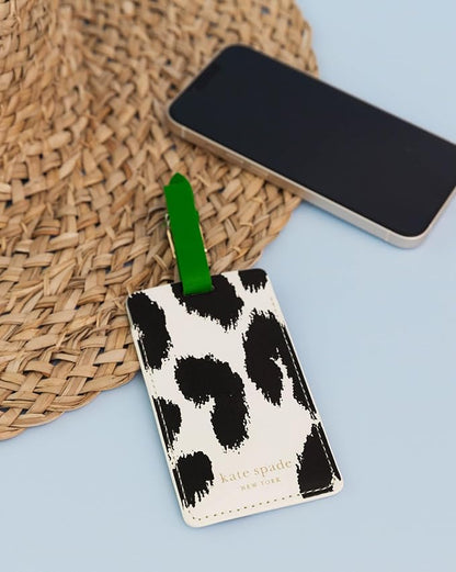 Kate Spade New York Cute Luggage Tag for Women, Durable Vegan Leather Suitcase Tag, Unique Luggage Identifier, Modern Leopard