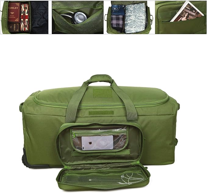 Heavy-Duty X-Large Military Tactical Wheeled Rolling Duffel Trolley Bag For Deployment Traveling Camping Sporting