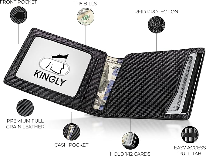 Kingly Cash Pocket Slim Wallet for Men - RFID Blocking Leather Card Holder - Minimalist Men’s Wallet for Front Pockets - Holds 1-15 Cards & Cash - Durable Italian Leather Wallets