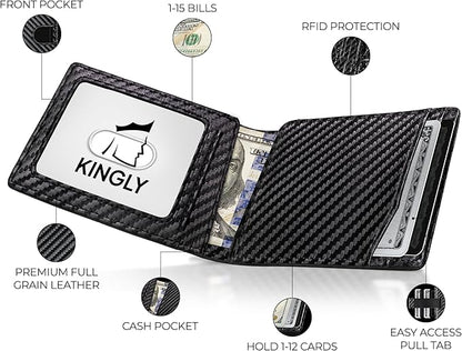 Kingly Cash Pocket Slim Wallet for Men - RFID Blocking Leather Card Holder - Minimalist Men’s Wallet for Front Pockets - Holds 1-15 Cards & Cash - Durable Italian Leather Wallets