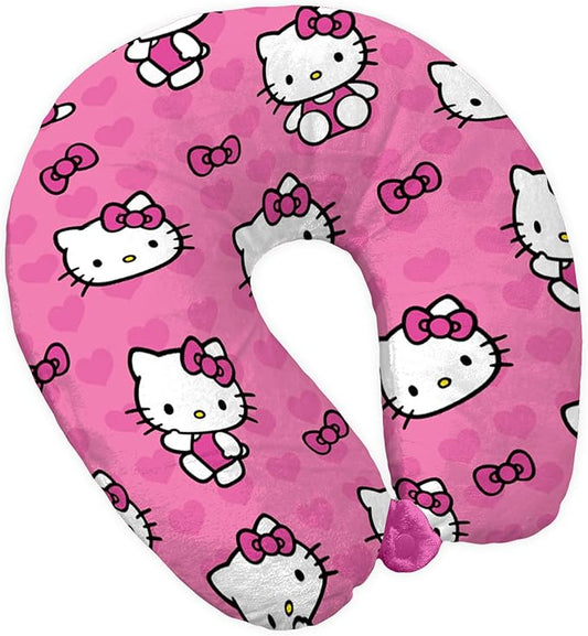 Northwest Hello Kitty I Love Pink Travel Neck Pillow, U-Shaped Plush Cushion for Airplane, Traveling, Car, 12x13 inches