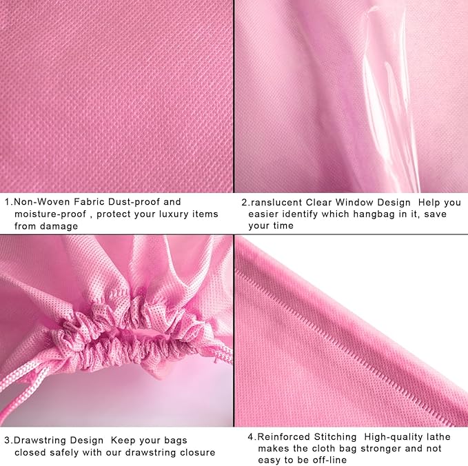 8PCS Dust Bags for Handbags Jumbo Travel Shoe Bags Purses Organizers Storage Bags with Rope Clear Window Dustproof Drawstring Bag Storage Pouch for Men and Women - Pink, 19.7 x 15.7 in