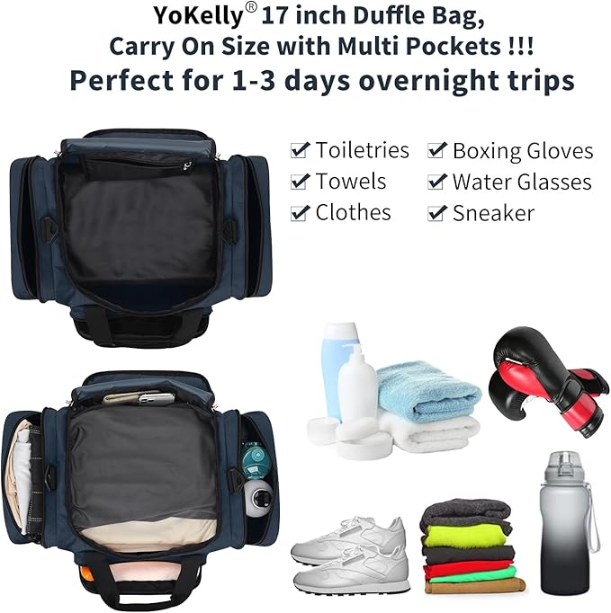 Small Duffel Bag 17 inch Carry On Weekender Bag for Travel Gym Sport (17x10x9 in) - Navy