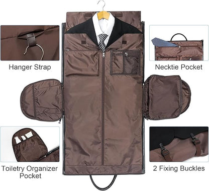 Leather Garment Bag for Travel, Modoker Carry On Suit Carrier Travel Bag with Shoulder Strap/Multiple Pockets - Ideal for Business Trips & Weekend Getaways - The Garment Duffel Bag for Traveling Men
