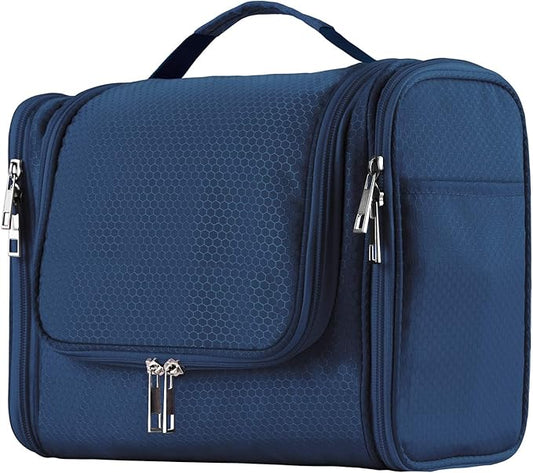 Buruis Large Toiletry Bag for Women and Men, Hanging Travel Bag for Makeup, Cosmetics, Shaving, Toiletries, Water-Resistant Dopp Kit for Gym, Camping, or Daily Use, Blue