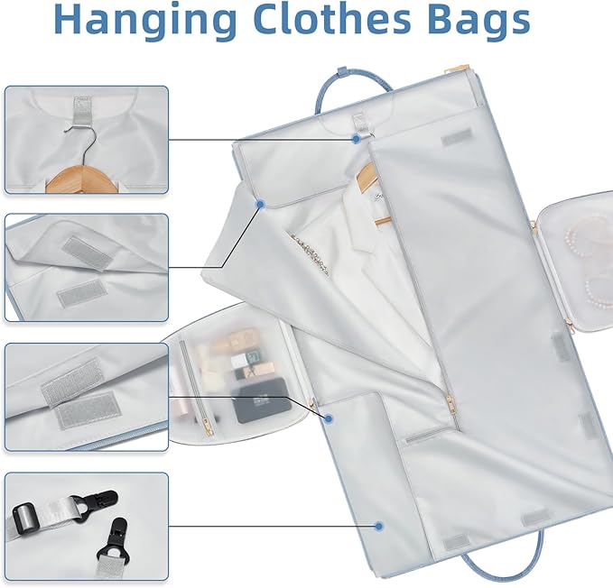 Garment Duffle Bag for Travel, Convertible 20.5×10×12.5 Inch Carry On Garment Bag for Women, Foldable Travel Bags with Shoe Compartment & Toiletry Pocket for Business Trip, Vacation, Blue