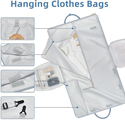 Garment Duffle Bag for Travel, Convertible 20.5×10×12.5 Inch Carry On Garment Bag for Women, Foldable Travel Bags with Shoe Compartment & Toiletry Pocket for Business Trip, Vacation, Blue