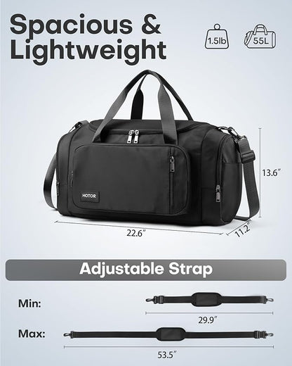 HOTOR Gym Bags for Men & Women - Spacious Duffle Bag with Shoe Compartment & Wet Pocket, Carry On Weekender Bag Portable Sports Duffel Bag for Workout, Fitness, Travel, Black, 22.6" x 11.2" x 13.6"