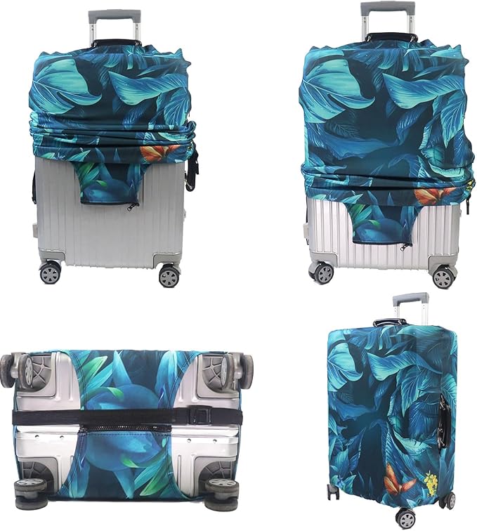 MosaiRudo Thicker Luggage Cover Elastic Suitcase Cover Protector Fits 18-32 Inch Suitcase Travel Accessories (Rainforest, M)