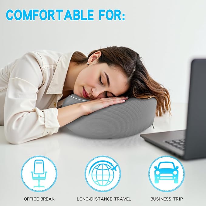 Adjustable Memory Foam Grey U-Shaped Travel Pillow with Luxurious Knitted Cotton Cover, Slow-Rebound Design for Airplane Travel and Neck Comfort, Perfect Traveler Gift