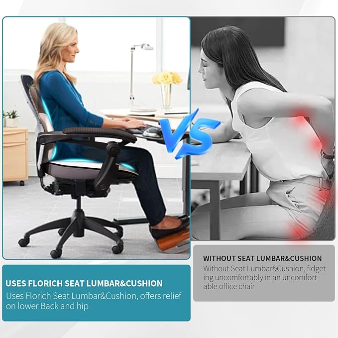 FLORICH Seat Cushion Lumbar Support Pillow for Office Chair, Car Lower Back Support, Ergonomic Desk Chair Pillow for Butt and Back Support of Memory Foam Seat Pad(Grey)