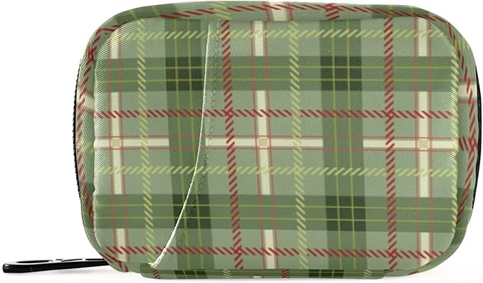 Pill Organizer Box Case Weekly Travel Pill Container Cute Pill Holder 7Day Vitamin Organizer Pill Dispenser Sorter Planner Storage Small Compact Green Plaid06