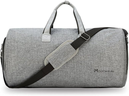 Modoker Convertible Garment Bag with Shoulder Strap, Carry on Garment Duffel Bag for Men Women - 2 in 1 Hanging Suitcase Suit Travel Bags (Grey)