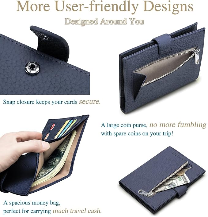 RFID Slim Leather Passport Holder for Travel Women & Men – Travel Wallet with Passport Slot & Card Slots, Zippered Coins Pocket and Cash Holder Christmas Gift Box (Sapphire Blue)