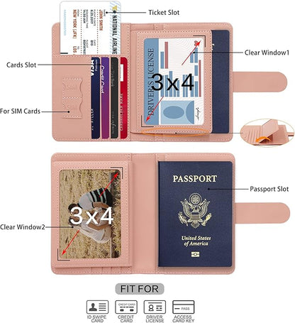 Melsbrinna Rfid Passport Holder for Travel women/Men, Cute Passport Wallet Rfid Blocking Card Slots, Rfid Passport Cover/CaseTravel Wallet, Passport Book Holder (2, Black pink)