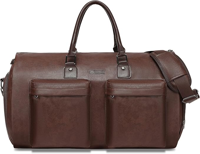 Modoker Convertible Leather Garment Bag, Carry on Garment Bags for Travel Waterproof Garment Duffel Bag Gifts for Men Women Business - 2 in 1 Hanging Suitcase Suit Travel Bags in Brown