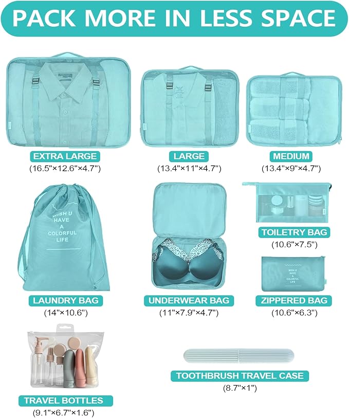 11 Set Packing Cubes for Travel,Gifts for Women Mom,Anti-Tearing Suitcase Organizer for Luggage with Shoe & Hanging Toiletry Bag, Toiletries Travel Bottles, 3 Portable Toothbrush Cases