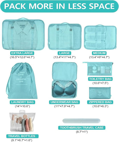 11 Set Packing Cubes for Travel,Gifts for Women Mom,Anti-Tearing Suitcase Organizer for Luggage with Shoe & Hanging Toiletry Bag, Toiletries Travel Bottles, 3 Portable Toothbrush Cases