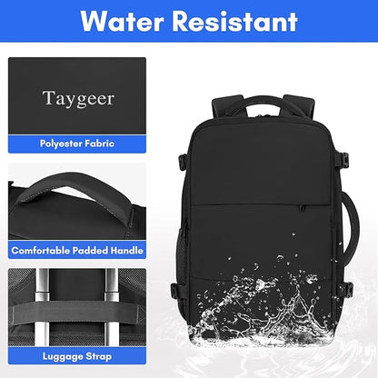 Taygeer Travel Backpack for Men Women, Carry On Backpack with USB Charging Port & Shoe Pouch, TSA 17.3inch Laptop Mochila Flight Approved, Nurse Bag Casual Daypack for Weekender Business Hiking,Black
