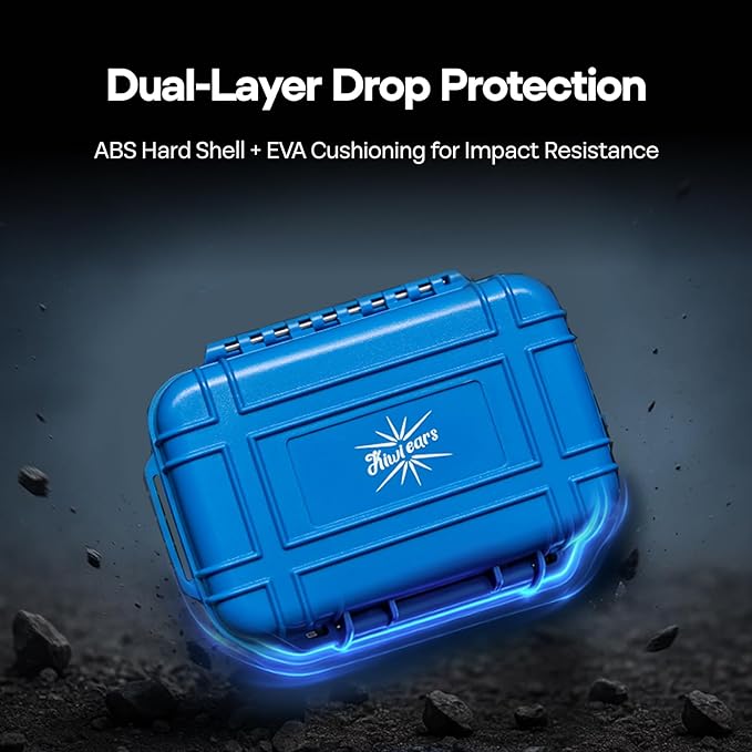 Linsoul Kiwi Ears SONICAP Waterproof Earbud Case,Hard Protective IEM Storage Box with EVA Lining,Hard Carrying Bag for Headphones,Earphone,Travel Carrying Case Fit for ZS10 Pro,Zero:2,EW300 (Blue)