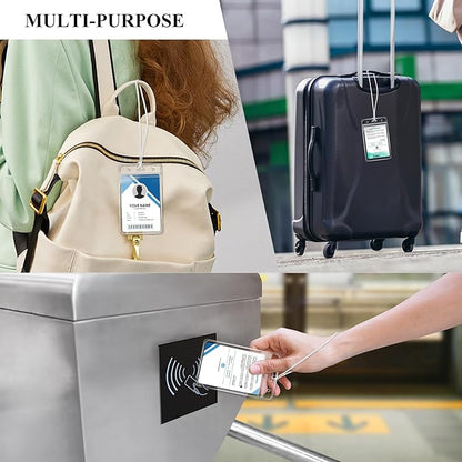 100 Pack Clear Plastic Luggage Bag Tag Holder Badge Label Tag Holder with 100 Pack Luggage Loops Straps for Office Business Travel Supplies