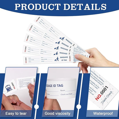 1000 Tags Paper Luggage Tags for Hotels Baggage Claim Check Tags with Transfer Tape Serial Numbering Paper Luggage Tags Hotel Luggage Claim Tag Claim Ticket for Suitcase Motel Bag Storage (White)