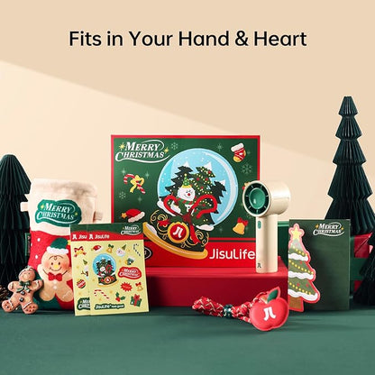 JISULIFE Portable Fan Christmas Gifts, 4000mAh Mini Handheld Fan with Neck Strap, Stickers, Christmas Stockings, Ideal for Travel, Camping. Gifts for Women, Men, Kids (Beige)