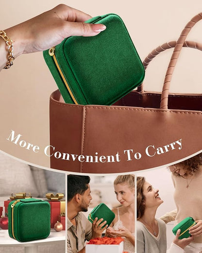 Bistup Travel Jewelry Case - Small Jewelry Organizers and Storage Box for Women Girls Teens Cute Traveling Jewelry Holder with Mirror Little Tiny Compact Modern Unique Aesthetic Pretty, Geen