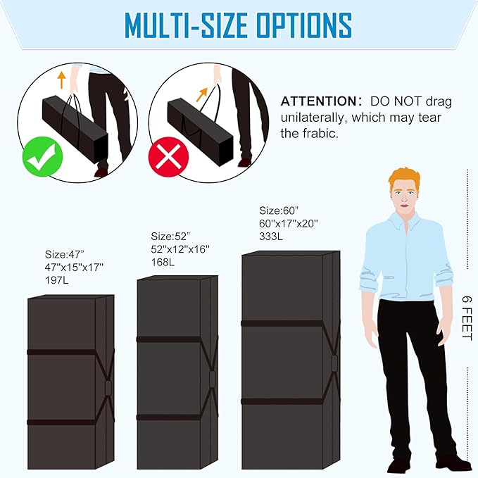 60" Sports Duffle Bag - 334L Extra Large Travel Duffel Luggage Bag with Upgrade 2-way Lockable Zippers, Durable & Water Resistant (60inch)