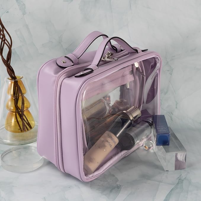 SANHECUN traveling toiletry bag large clear cosmetics case makeup bag Dimensions | LxWxH:10” x 4.5” x 7.5” (Purple, Medium)