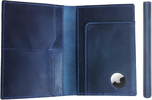 STAR VISTA Albatross Leather Travel Passport Holder, Minimalist Design, Full Grain Leather Case for Women and Men - Slim Passport Wallet, Bifold, RFID Blocking, with AirTag Holder, Navy Blue