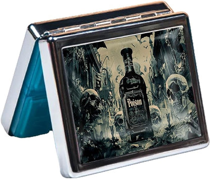 7 Days Chromed Shiny Silver Pill Organizer with Mirror Inside Has 8 Separate Compartments Rectangle,Versatile Storage for Medication - Ideal Travel Accessory (Surrounding Skeleton)