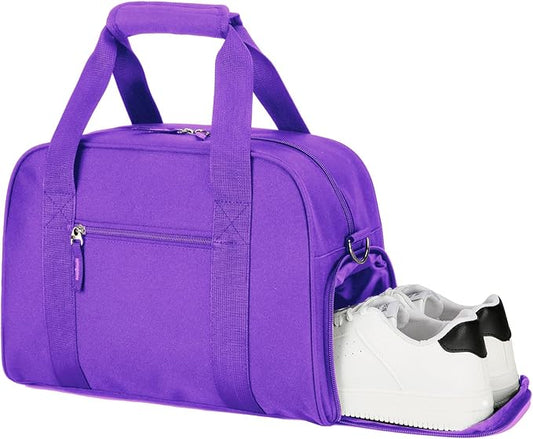 SeaRock 14 inch Small Gym Bag for Women & Men - Mini Duffle Bag Weekender & Overnight with Shoe Compartment Travel, Sports, Workout, for Purple