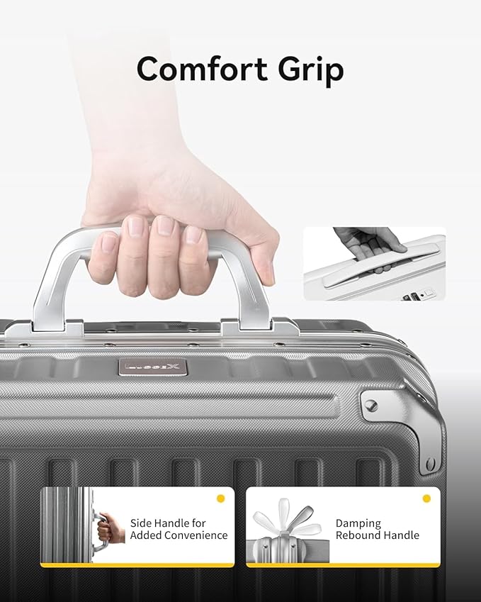 LUGGEX Checked Suitcase with Spinner Wheels, 8010S Aluminum Frame Zipperless Polycarbonate Hard Shell Suitcase (ZX-Core, Silver, 28 Inch)