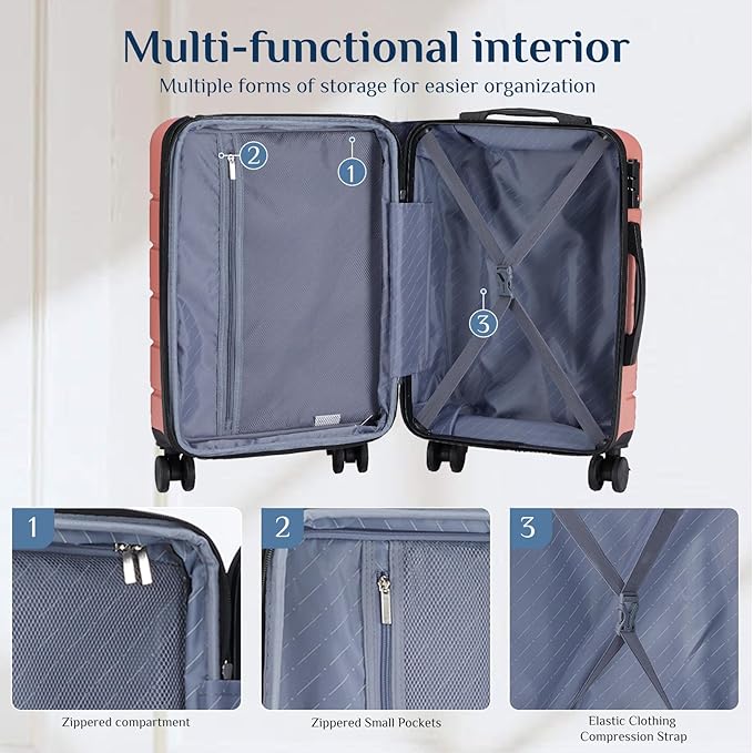 NEWBULIG 25 Inch Carry on Luggage, Lightweight Expandable Rolling Suit Case with TSA Lock, Hard Shell ABS Suitcase with Double Spinner Wheels, Pink