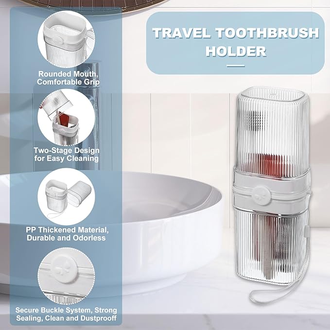 uxcell Travel Toothbrush Case Set, Leakproof Soap Holder with Lid and Portable Travel Toothbrush Holder for Bathroom, Gym, Business Trip, Camping (White)