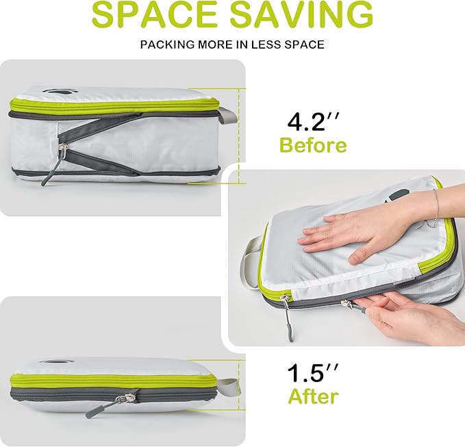 Cipway Compression Packing Cubes, Ultralight Luggage Organizer Bags with Laundry Bags and Clear Toiletries Bag,Travel Essentials for Carry on Suitcase (6 Piece,White)