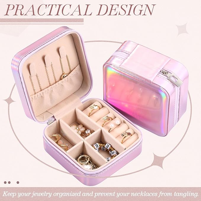 Yinkin 12 Pcs Mini Travel Jewelry Case Bridesmaid Proposal Gift Boxes, Small PU Leather Earring Organizer, Bulk Travel Accessories Portable Jewelry Holder(Glossy Pink)