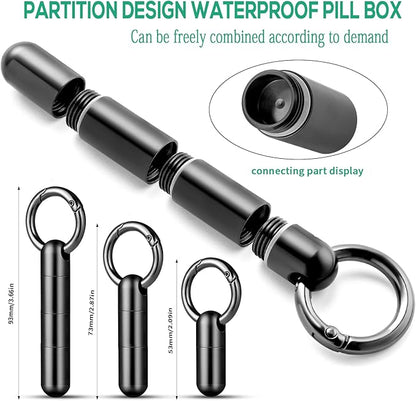 TISUR Keychain Pill Holder, Titanium Pill Case Small Pill Organizer Waterproof Pill Box, EDC Portable Pill Container Metal Tube for Travel Purse Outdoor