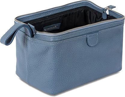 KomalC Premium Buffalo Leather Toiletry Bag for Men & Women – Leather Dopp Kit With Water resistant Lining, Premium Toiletry Travel Pouch, Unisex Wash Bag for Toiletries, Gifts for Men and Women