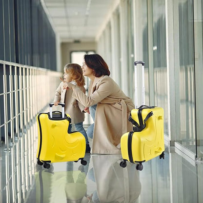 20 Inch Riding Trolley for Kids,Toddler Luggage Seat Ride with Lock | Kids Travel Suitcase with Safety Belt, Wheels for Toddler Airplane Travel, ABS+PC (Yellow)