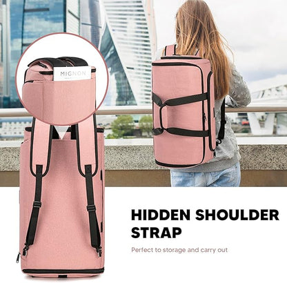 Convertible Garment Bags for Travel, 58L Capacity Garment Duffle Bag Carry on Garment Bag Weekender Travel Backpack, 4 in 1 Suit Bag with Shoes Compartment for Men Women,Pink