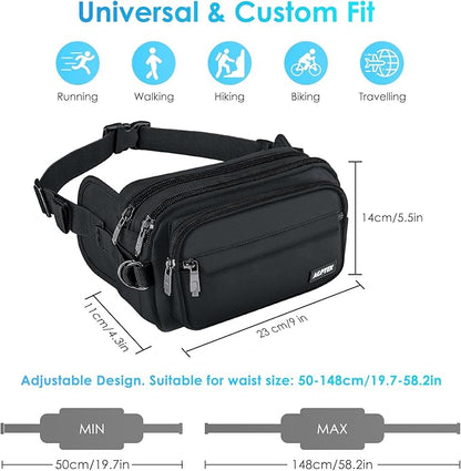 AGPTEK Fanny Pack for Women Men, RFID Large Capacity Waist Wallet Bag, Adjustable & Waterproof Bum Belt Pouch for Travel, Running, Shopping, Hiking, Dog Walking, Cycling, Climbing