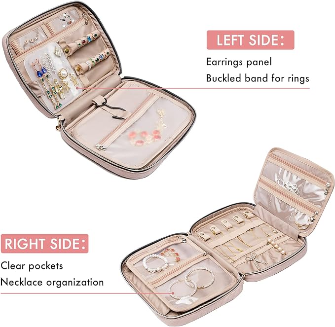 SFYBYHEART Travel Jewelry Organizer Case, Jewelry Travel Bags for Women, Large Capacity Travel Jewelry Case for Tangle-Free Earrings, Necklaces, Rings Storage, Travel Accessories, Pink.…